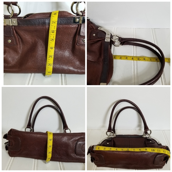 B. Makowsky Handbag Womens Brown Leather Satchel Shoulder Bag Purse Double Strap - Picture 14 of 16